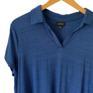 J Jill Navy Blue V-Neck Solid Short Sleeve Women’s Blouse Size L Coastal Staple